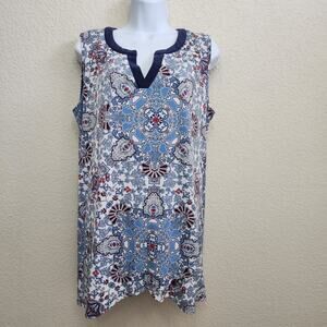 Cato Blue Red Floral Sleeveless Layered Top XL Flowy Lightweight Soft